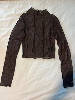 H&M Sheer Mesh Long Sleeve Top in Gray